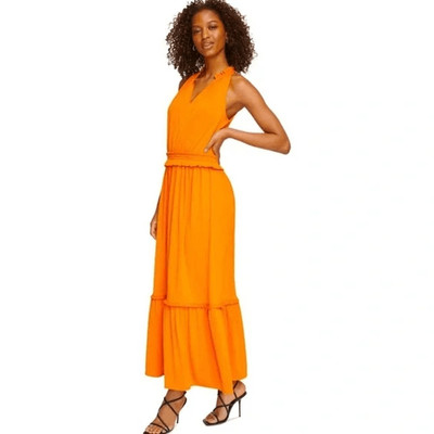 Karl Lagerfeld Tiered Maxi Dress | S | Orange | Sleeveless | Ruffle Hem | Split