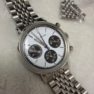 DAN HENRY Watch 1964 Gran Turismo Chronograph White Silver Rare w/Case, Warranty