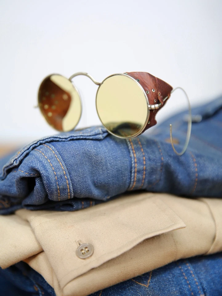 VTG 1940’s Safety Glasses Aviator Motorcycle goggles leather tinted round lens - Image 2 of 4