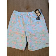 NWT Hurley Boys Swim Trunks XL Blue Ice Flamingo Tropical 4-Way Stretch