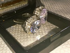Silver Tone Crystal Cufflinks Large Oval Stone Pavé Set Formal Gift