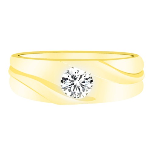 D/VVS1 Round Shape 0.80Ct Men's Engagement Ring In 14KT Yellow Gold