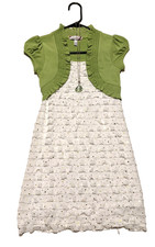 Speechless Green White Mock-Bolero Eyelash Sparkle Girl's Dress Necklace Size 10