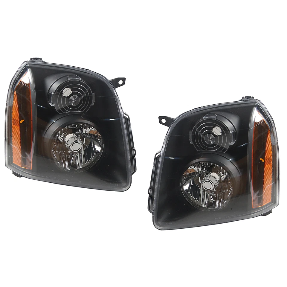 Fits 2007-2014 GMC Yukon XL 1500 2500 Black Headlights Left+Right Headlamps Foto 2 de 4