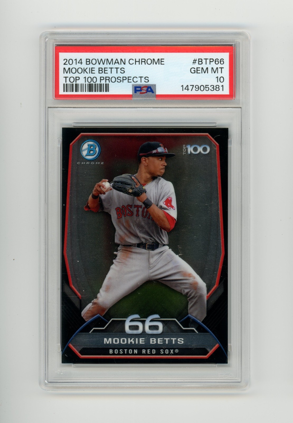 2014 Bowman Chrome Mookie Betts #BTP66 Top 100 Prospects Rookie PSA 10 GEM MINT view 1