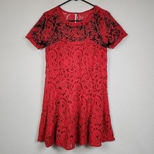 Free People Red Lace Embroidered Small Mini Dress
