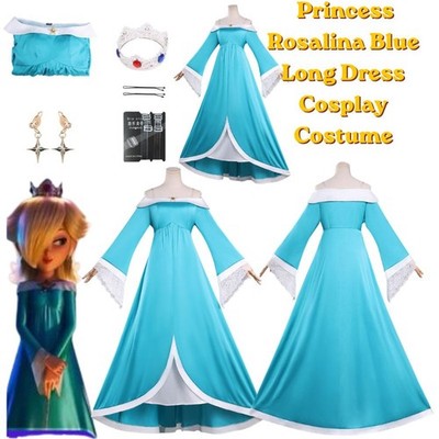 The Super Mario Galaxy Princess Rosalina Blue Dress Crow set Cosplay Costume