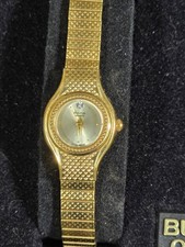 Vintage Bulova Diamond Dial Gold Tone Quartz Lady's Watch Style 92F92
