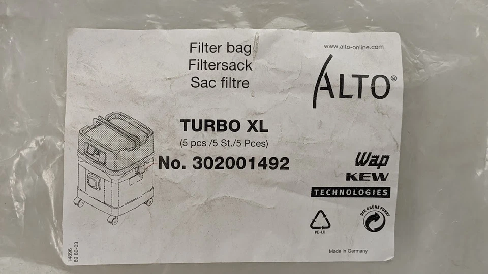 Pack of 5 Clarke/Alto WAP 10 Gallon Vacuum Filter Bags/Sac For Turbo 302001492 - Image 2 of 4