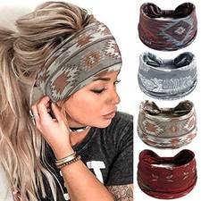 Boho Headbands for Women Vintage Elastic Fabric Printed Hair Bands Style 4