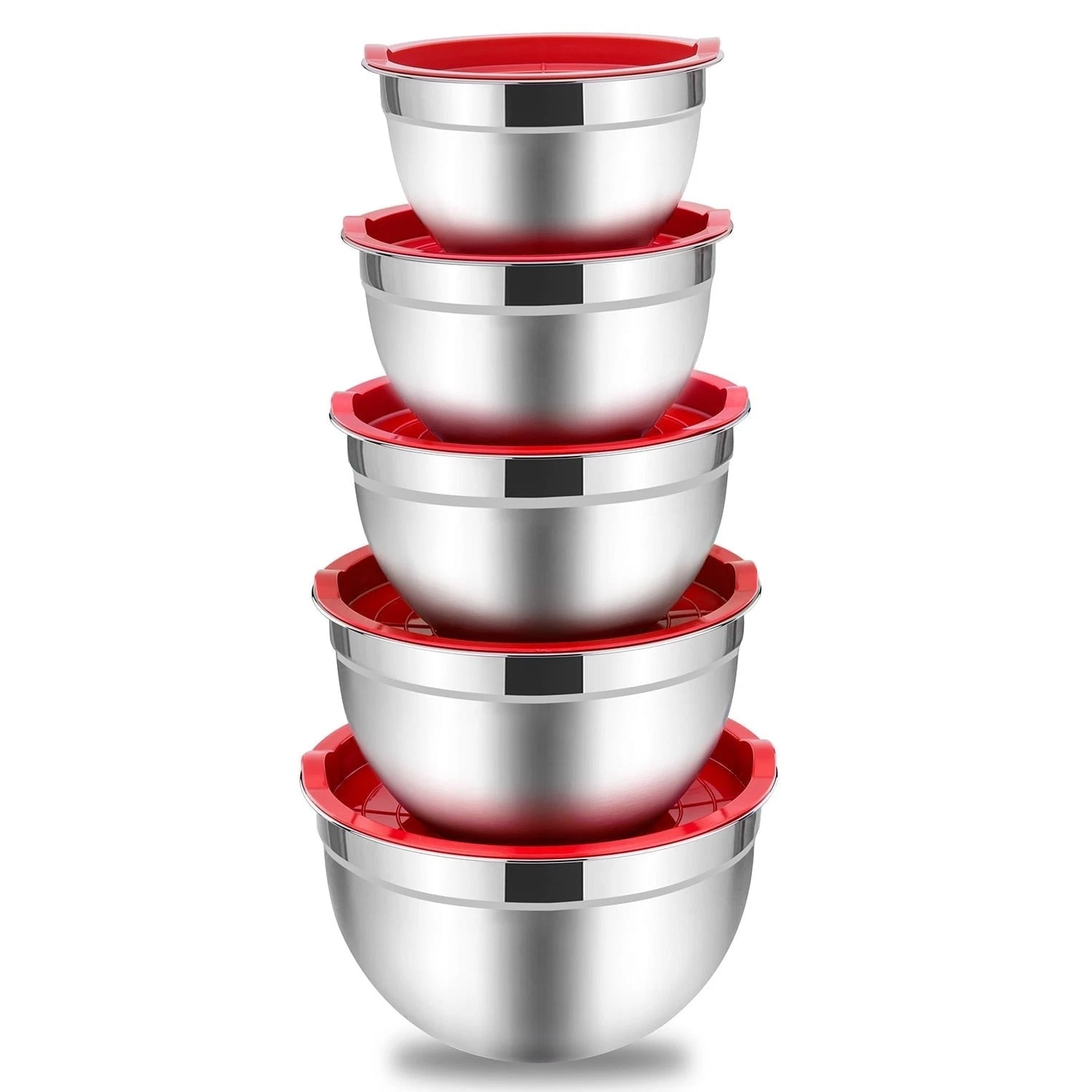 Stainless Steel Mixing Bowls Set with Lids - 5-Piece Nesting Kitchen Bowl Set