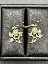 EUC Sterling Silver Rose Dangle Earrings 925 B13