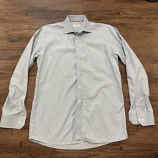 Eton Mens Button Up Formal Dress Shirt 42 16 1/2 Contemporary Fit Blue Green