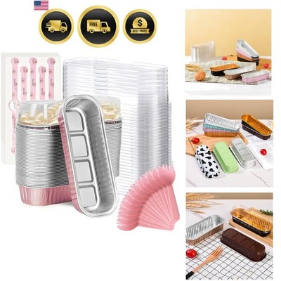 Mini Loaf Baking Pans with Lids and Spoons 50 Pack, 6.8oz Rectangle Aluminum ...