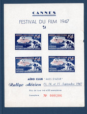 Erinnophilie cinderella , Vignette bloc aérien Cannes festival 1947 Ailes d'Azur