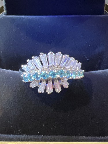 Anello cocktail vintage misura 10 pietre blu e trasparenti stupendo - Foto 3 di 14