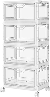 SNSLXH Portable Clear Storage Bins with Lid & Wheels, 24QT Clear Storage Bins wi
