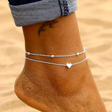 Simple Love Heart Charm Anklet Adjustable Anklet Silver Toned Women Girls Gift