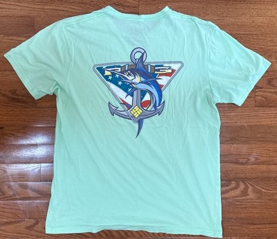 Columbia PFG Fishing Shark Anchor Light Green Cotton T-shirt Men's L