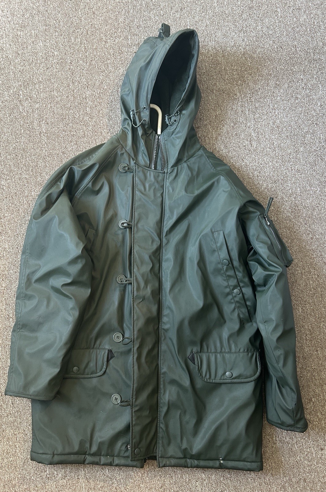vintage haband men’s military raincoat jacket size medium green zip and button