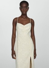 Mango Embroidered Midi Dress Sleeveless Side Slit Cotton Women's MRSP $99 SZ 8