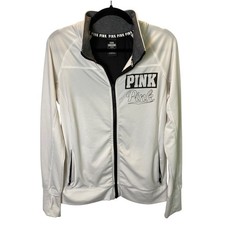 PINK Victoria's Secret Ultimate Track Jacket Women Medium White Mesh Sporty Y2K
