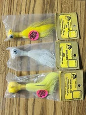 Vintage Bug Eye Jig Lure Lot (3) Hayward Fishing Supplies Inc. 2oz 3oz Buck Tail