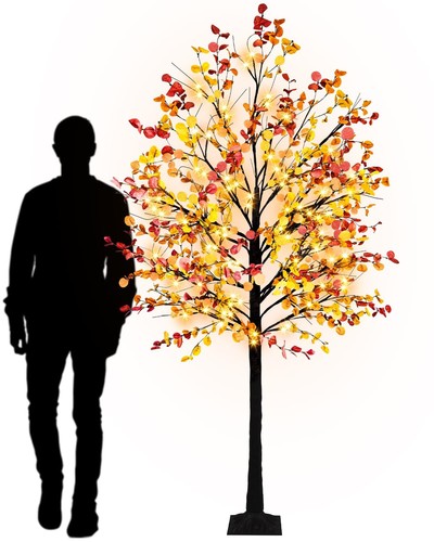 8FT Fall Light Up Tree, Artificial Lighted Fall Eucalyptus Tree with ...
