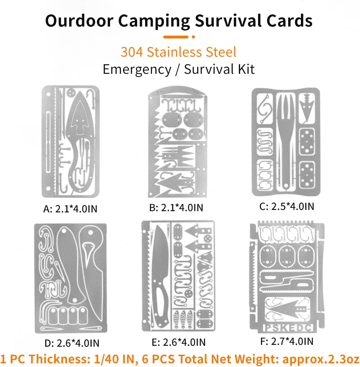 12 Pcs Survival Multitool Card Emergency Camping Tool EDC Kit in Your Wallet Out