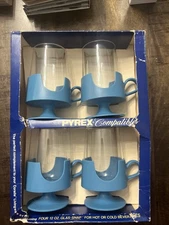 Vtg Corelle By Corning, 12 Oz. Snowflake Blue Glas-Snap, Set Of 4, Hot Or Cold