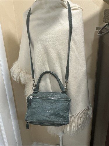 Givenchy Distressed Leather Pandora Crossbody Bag In dusty turquoise