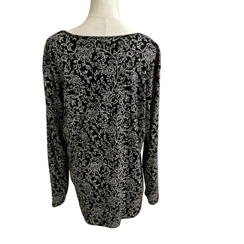 Chico's Damen schwarz Blumenmuster Langarm Top Größe 3 Baumwolle - Bild 3 von 6