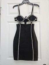 Women's PRETTY LITTLE THING BLACK Sleeves Less Cut Out Dress Size 6