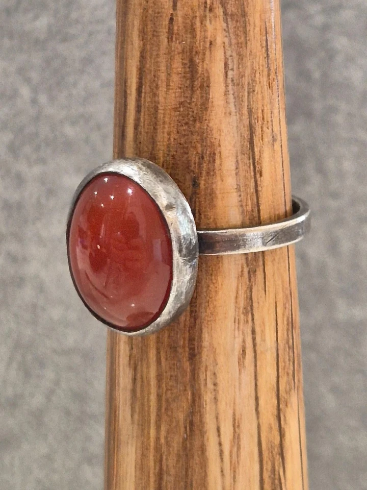 Anillo Cornalina Cabujón Ajustable Plata de Ley 925 Talla P 1/2 Foto 2 de 4