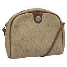 Christian Dior Honeycomb Canvas Shoulder Bag PVC Leather Beige Auth mr1166