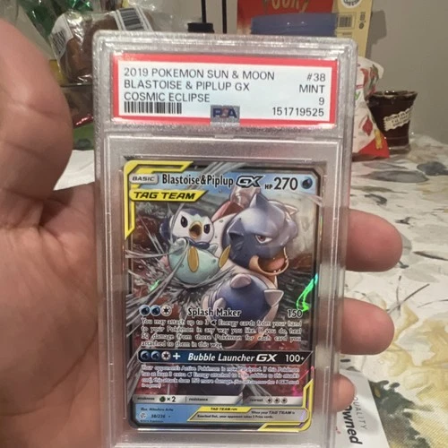 Pokémon Blastoise & Piplup GX 38/236 Cosmic Eclipse Ultra Rare PSA 9 Holo
