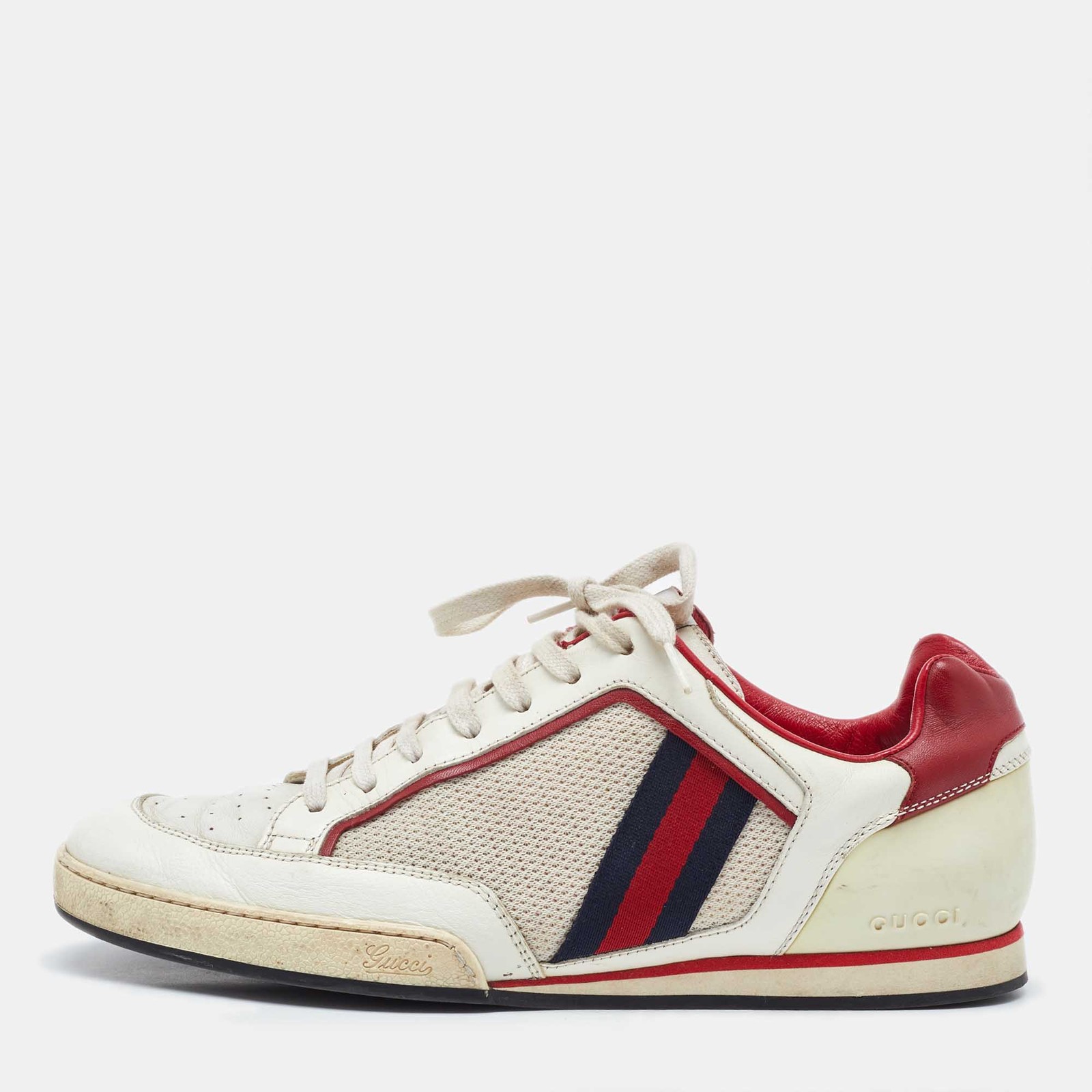 Gucci RedWhite Leather and Mesh Tennis 83 Low Top Sneakers Size 40