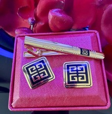 🌷GIVENCHY Luxury Gold Tone Cufflinks & Tie Clip Set with Gift Box For Gentlemen