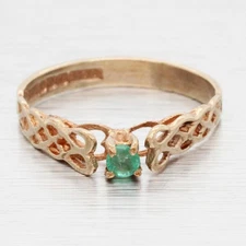 Antique Art Deco Solitaire Emerald Woven Ring - 9k Yellow Gold