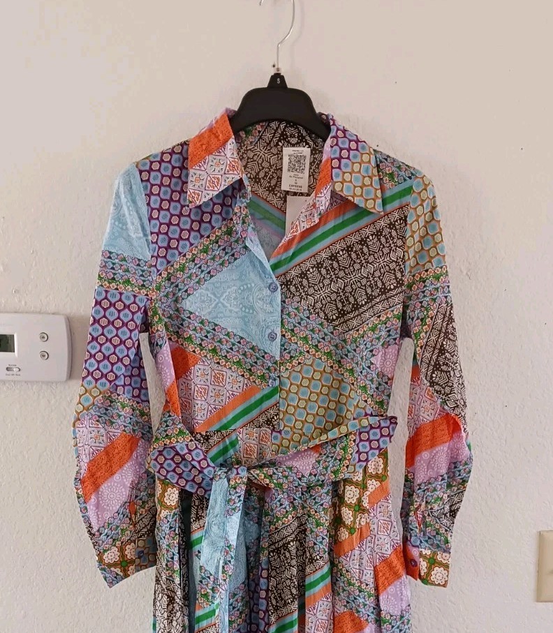 Women's Patchwork Button Front Maxi Shirtdress Size S
