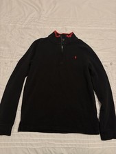 Polo Ralph Lauren Boy's XL 18-20 Black Quarter Zip Sweater Cotton Ribbed