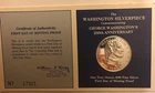 1982 George Washington 250th Anniversary Silverpiece 1 OZ Round With COA Card