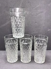 Vintage Anchor Hocking Quilted Diamond Point Tumblers Glasses 6” Tall Set of 4