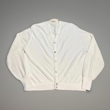 LL Bean Cardigan Sweater XL Vintage USA Made V-Neck Knit Cream White made in USA