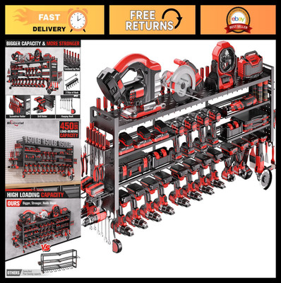 Super Large Power Tool Organizer Wall Mount - 4-Layer Heavy Duty Storage, 18 Dri