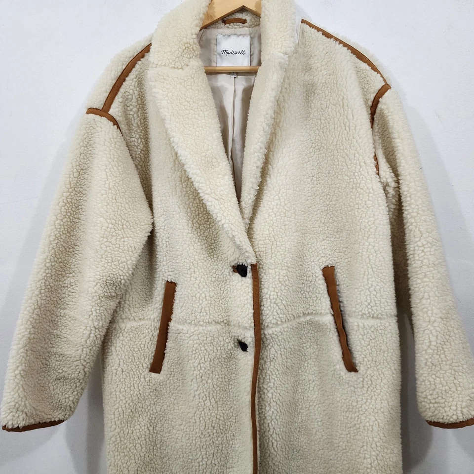 Madewell Sherpa Topcoat Faux Shearling Ivory Sz M Oversized Teddy Cocoon Duster - Image 2 of 4
