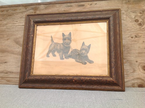Stampa litografica Scottish Terrier con cornice vintage, Sandy e Jock, Meta Pluckebaum