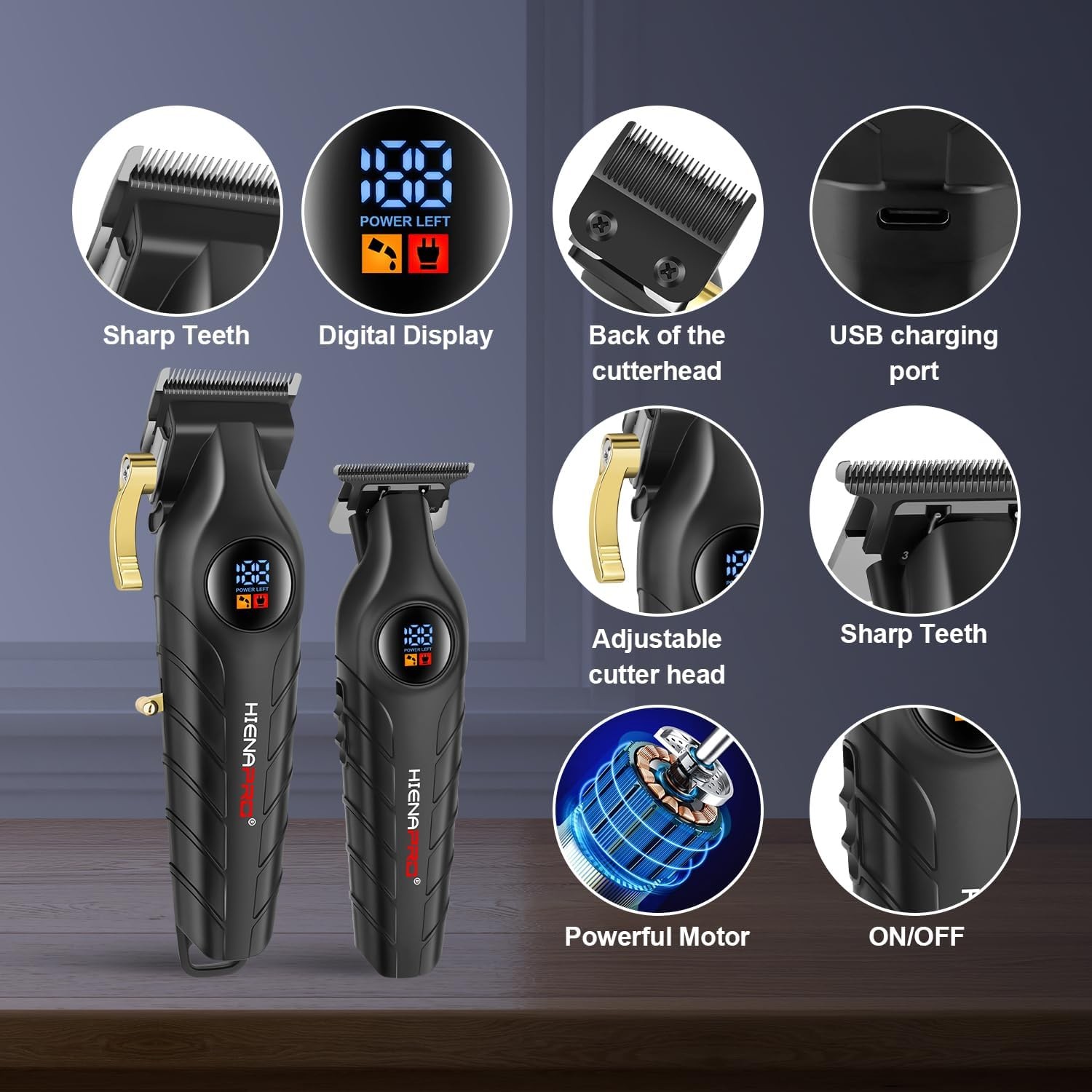 HIENA PRO Professional Hair Clipper Set & Trimmer Kit for Men, Rechargeable... 