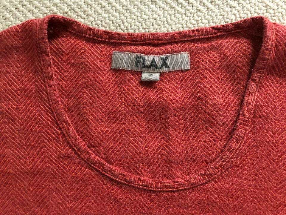 Top de lino tejido espiga rojo/naranja FLAX P XS, mangas 3/4 puños con botones Foto 3 de 4