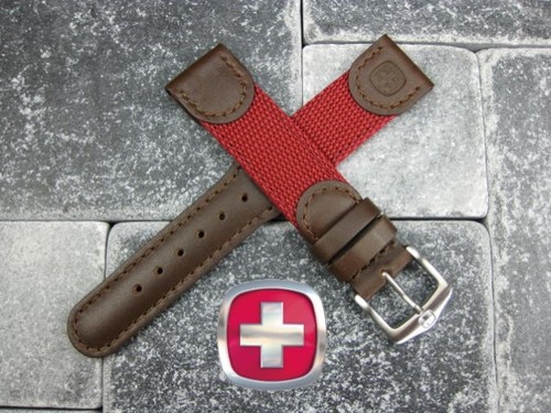 Neu Braun Lederband Nylon Uhrenarmband 20mm 19mm Wenger Swiss Army Rot R - Bild 1 von 3